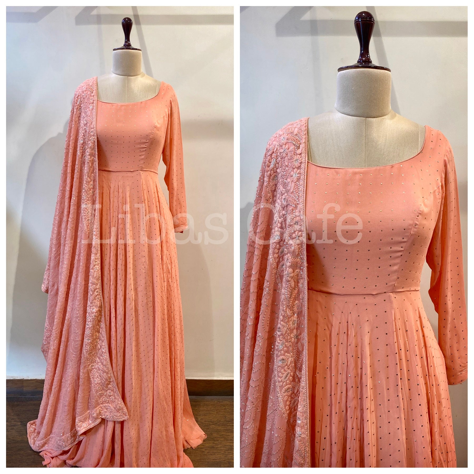 Peach Mukaish Suit And Lakhnavi Dupatta